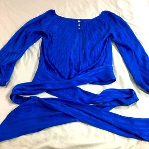 BCBGMaxAzria Blue Women's Top Wrap Tie Around Silk